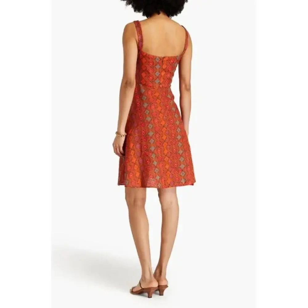 Saloni Rachel Printed Linen Mini Dress Red Size 2 - Picture 4 of 8